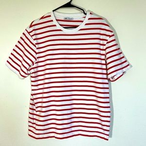 Zara Shirt Stretch Womens Oversized Tee white red thick knit t-shirt blouse top